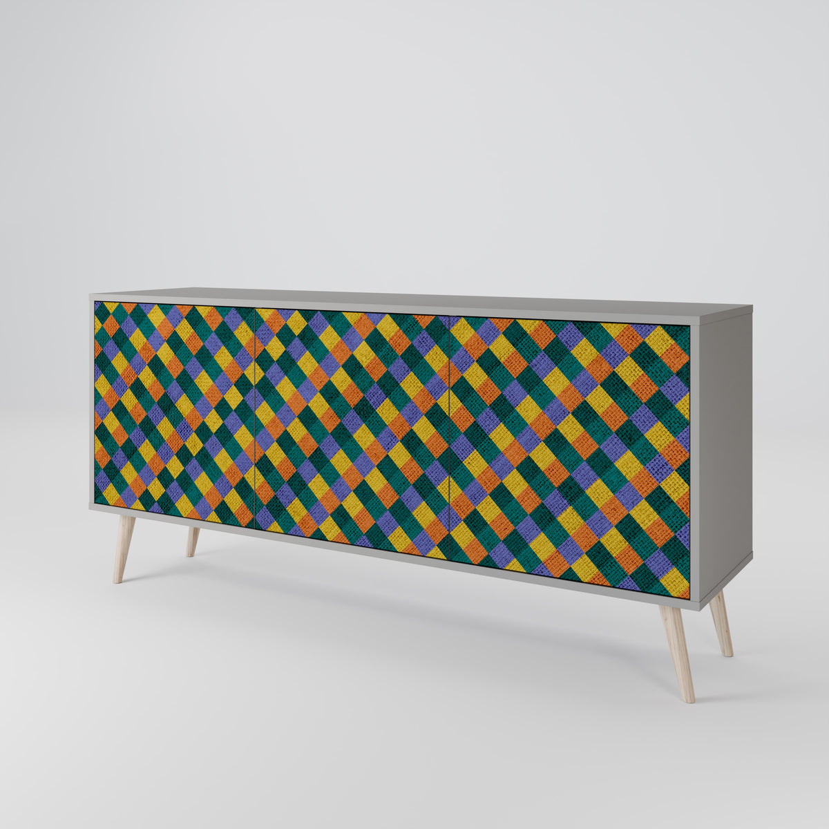 PAINTED SQUARES MIX Skänk med tre dörrar