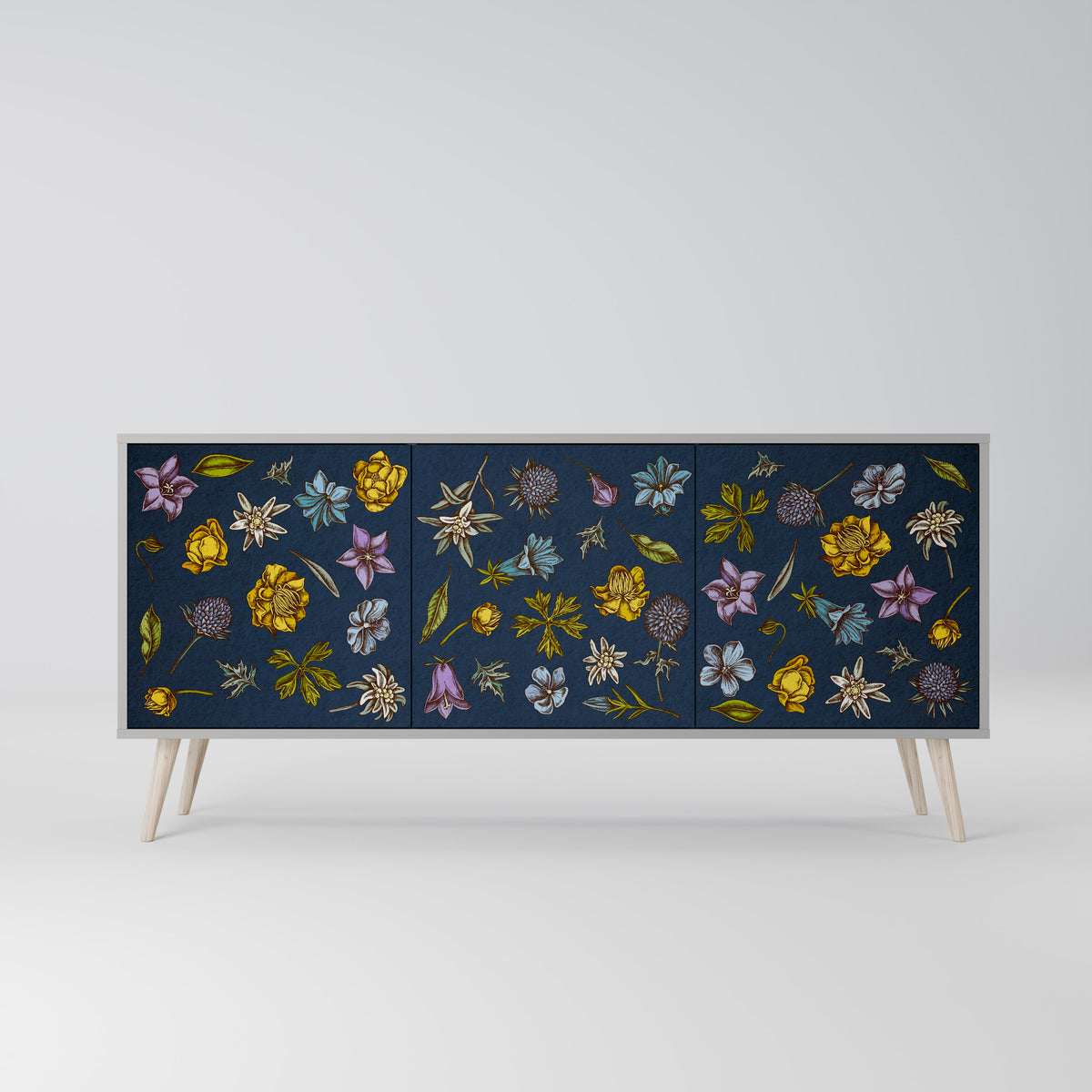 FLOWERS ON NAVY BLUE 3-türiges Sideboard