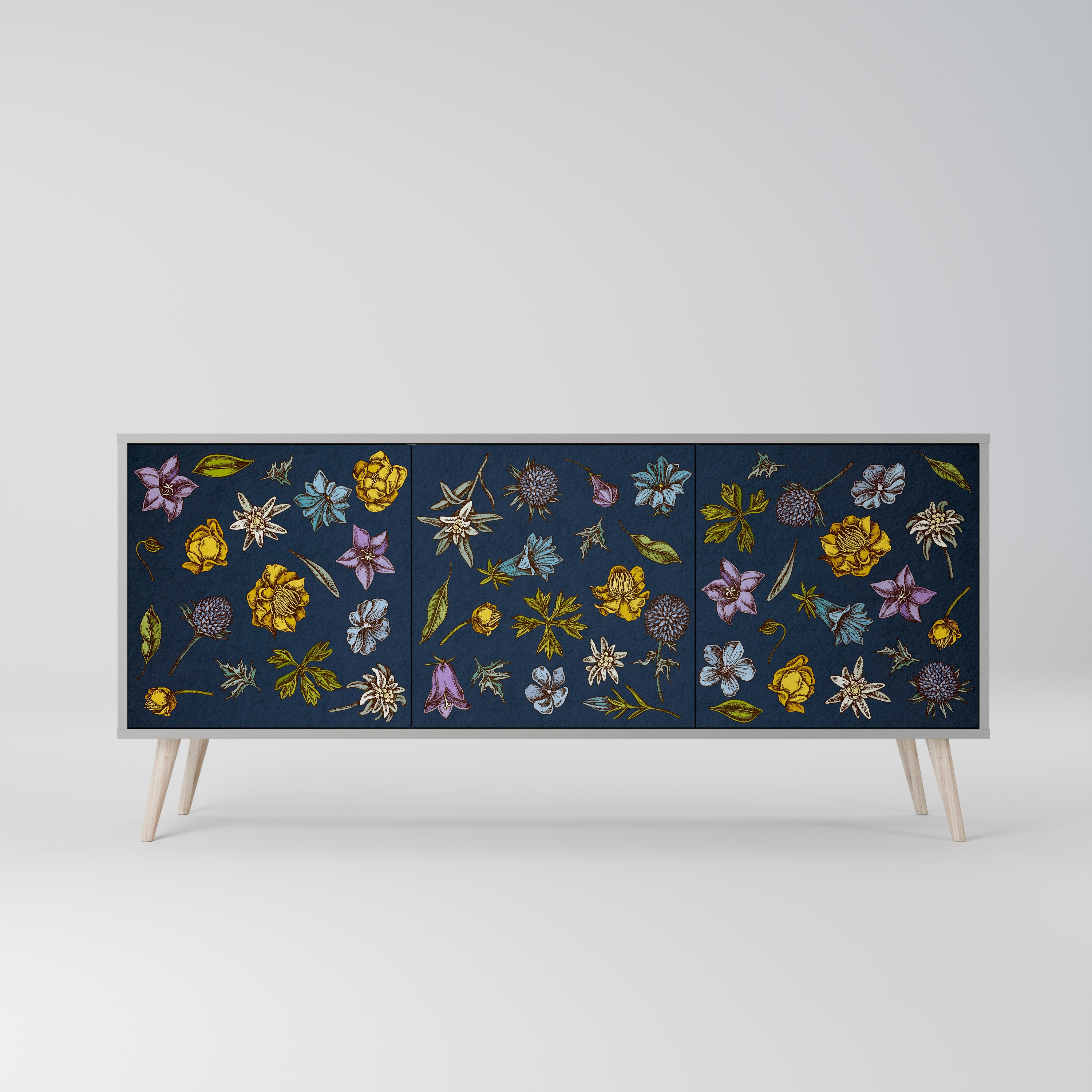 FLOWERS ON NAVY BLUE 3-Door Sideboard