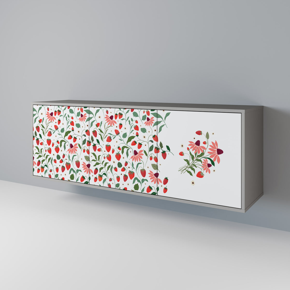 FLOWERS AND STRAWBERRIES Aparador de 3 Portas