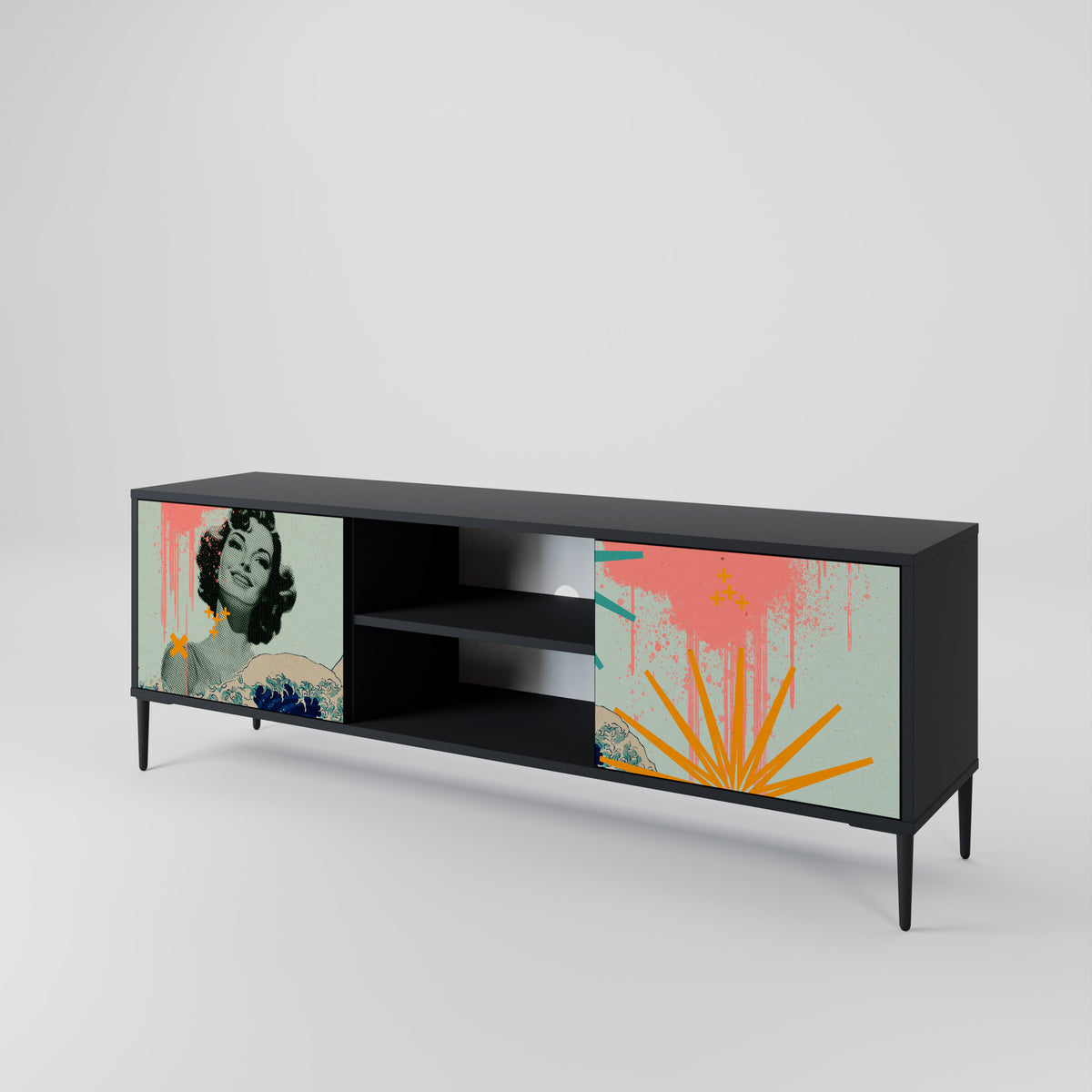 KANAGAWA BEAUTY Mueble de TV de 2 Puertas