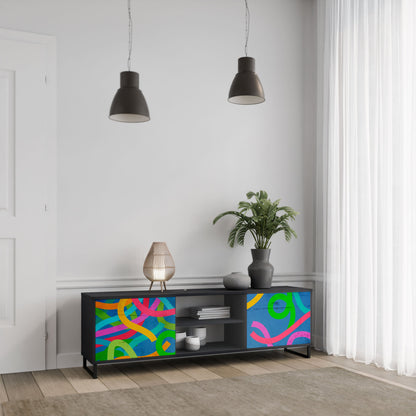 Meuble TV 2 portes STREAMER TANGLE en finition noire