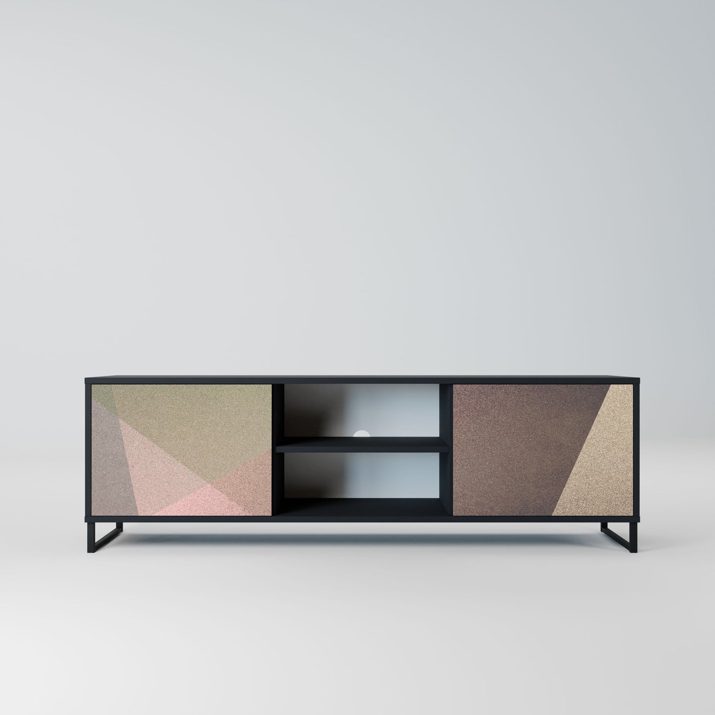 BEIGE GEOMETRY 2-Door TV Stand in Black Finish