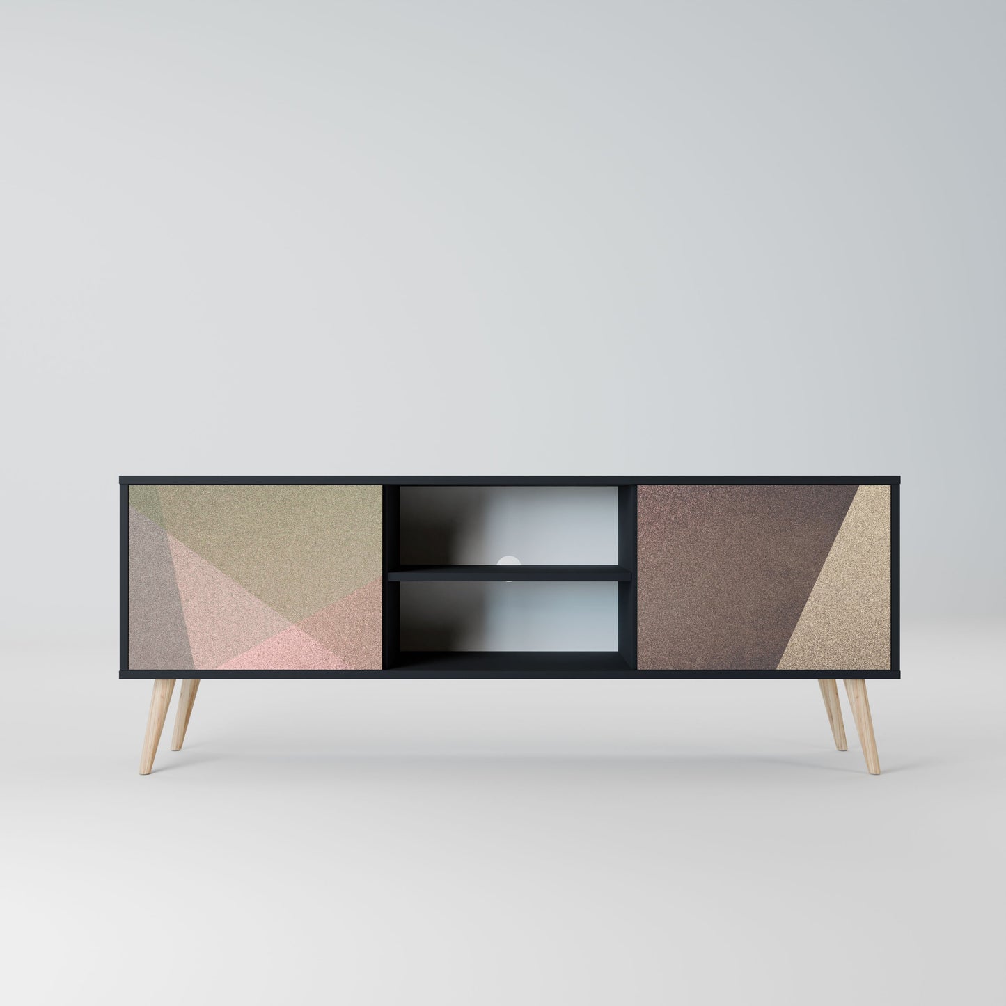 BEIGE GEOMETRY 2-Door TV Stand in Black Finish