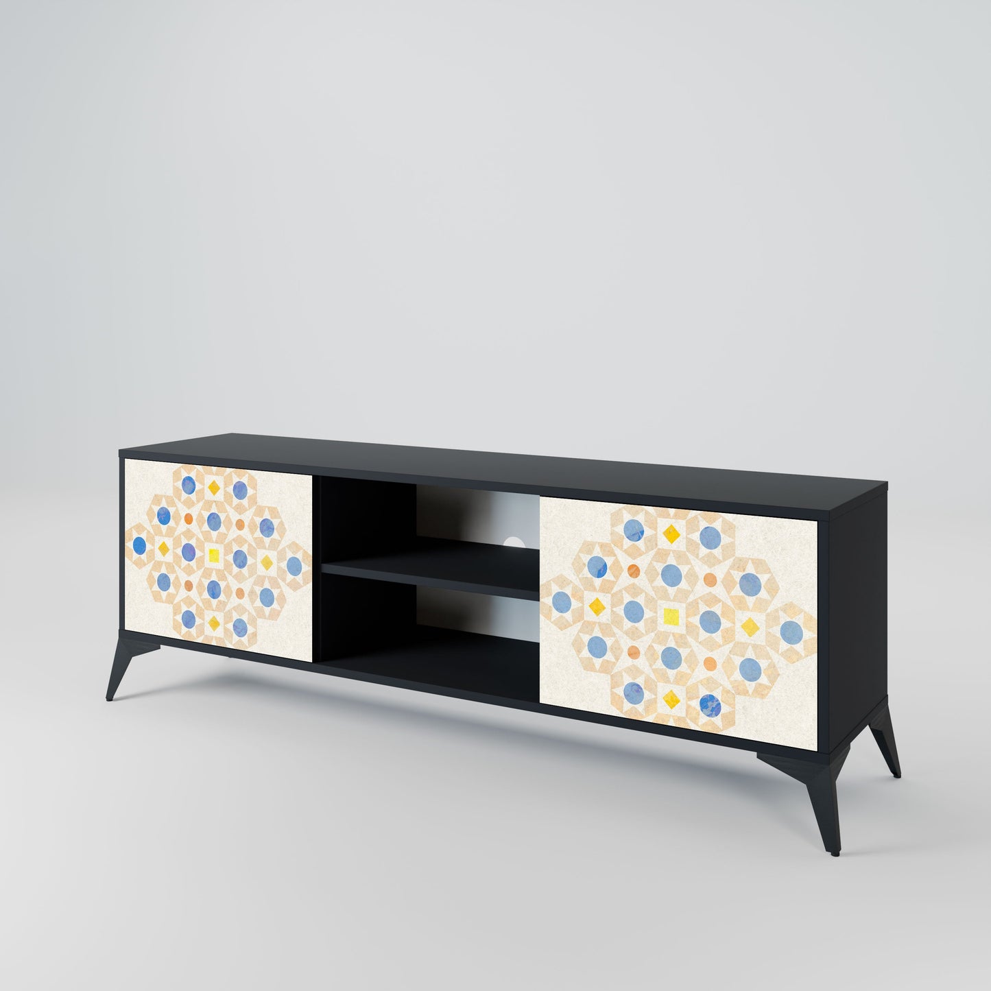 PATTERNED PRISM 2-Door TV Stand in Black Finish