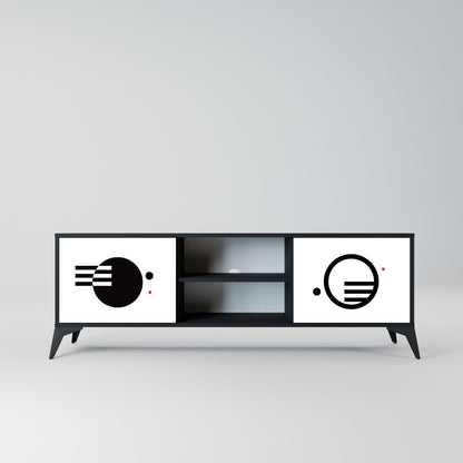 BLACK AND WHITE COMBINATION 2-Door TV Stand in Black Finish