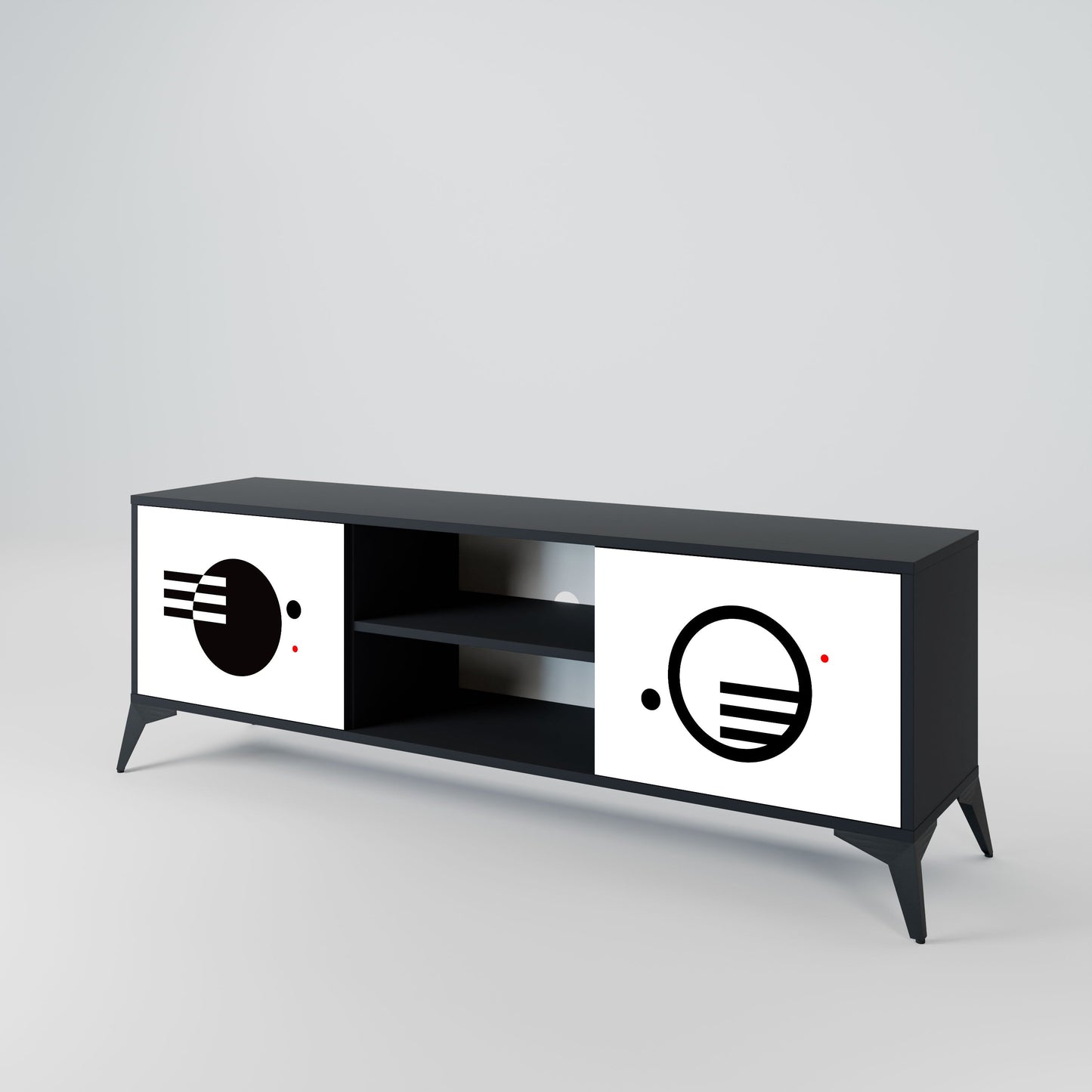 BLACK AND WHITE COMBINATION 2-Door TV Stand in Black Finish