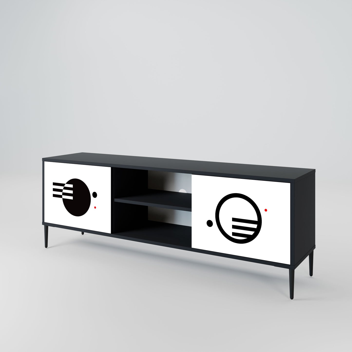 BLACK AND WHITE COMBINATION 2-Door TV Stand in Black Finish