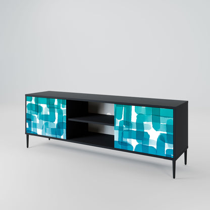 Meuble TV 2 portes TURQUOISE RECTANGLES en finition noire