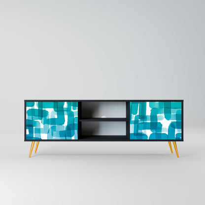 Meuble TV 2 portes TURQUOISE RECTANGLES en finition noire