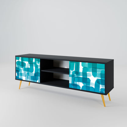 Meuble TV 2 portes TURQUOISE RECTANGLES en finition noire