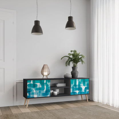 Meuble TV 2 portes TURQUOISE RECTANGLES en finition noire