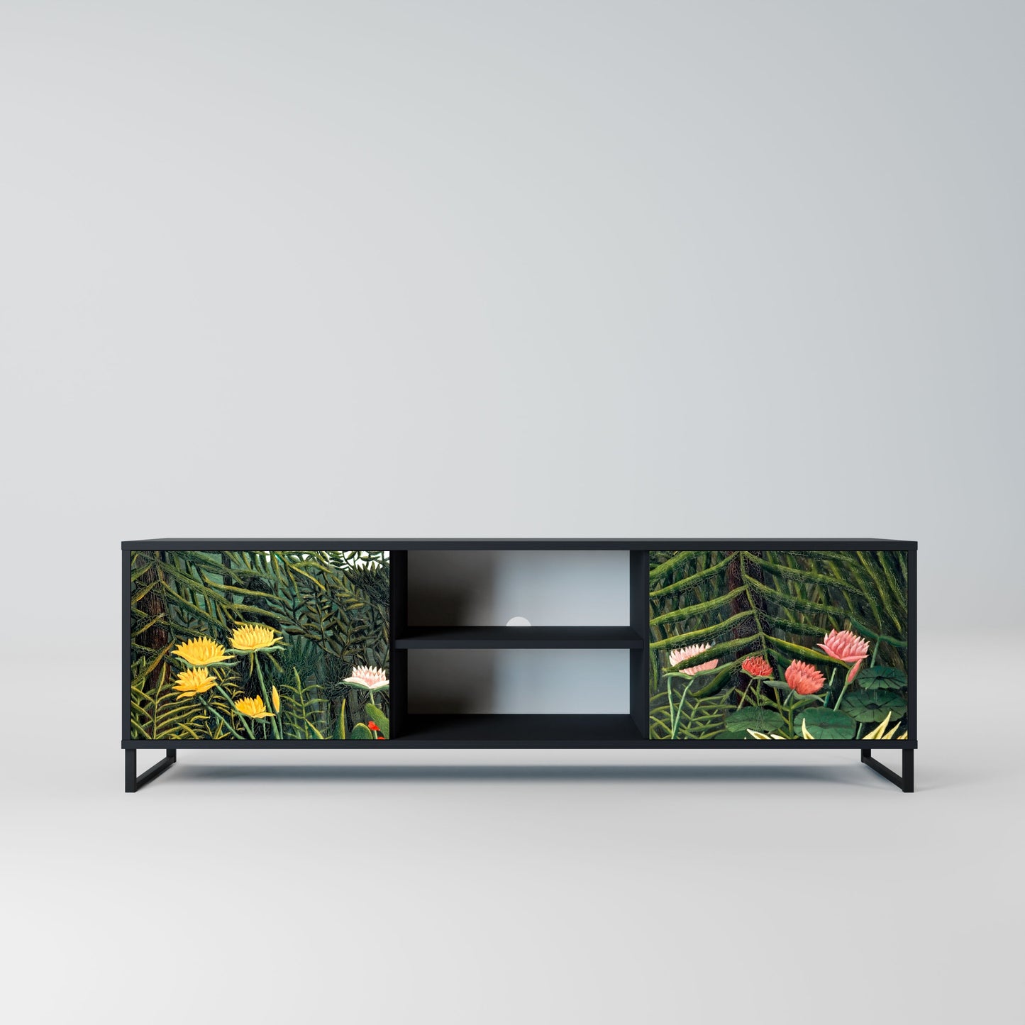 VIRGIN FOREST WITH SUNSET 2-Door TV Stand in Black Finish