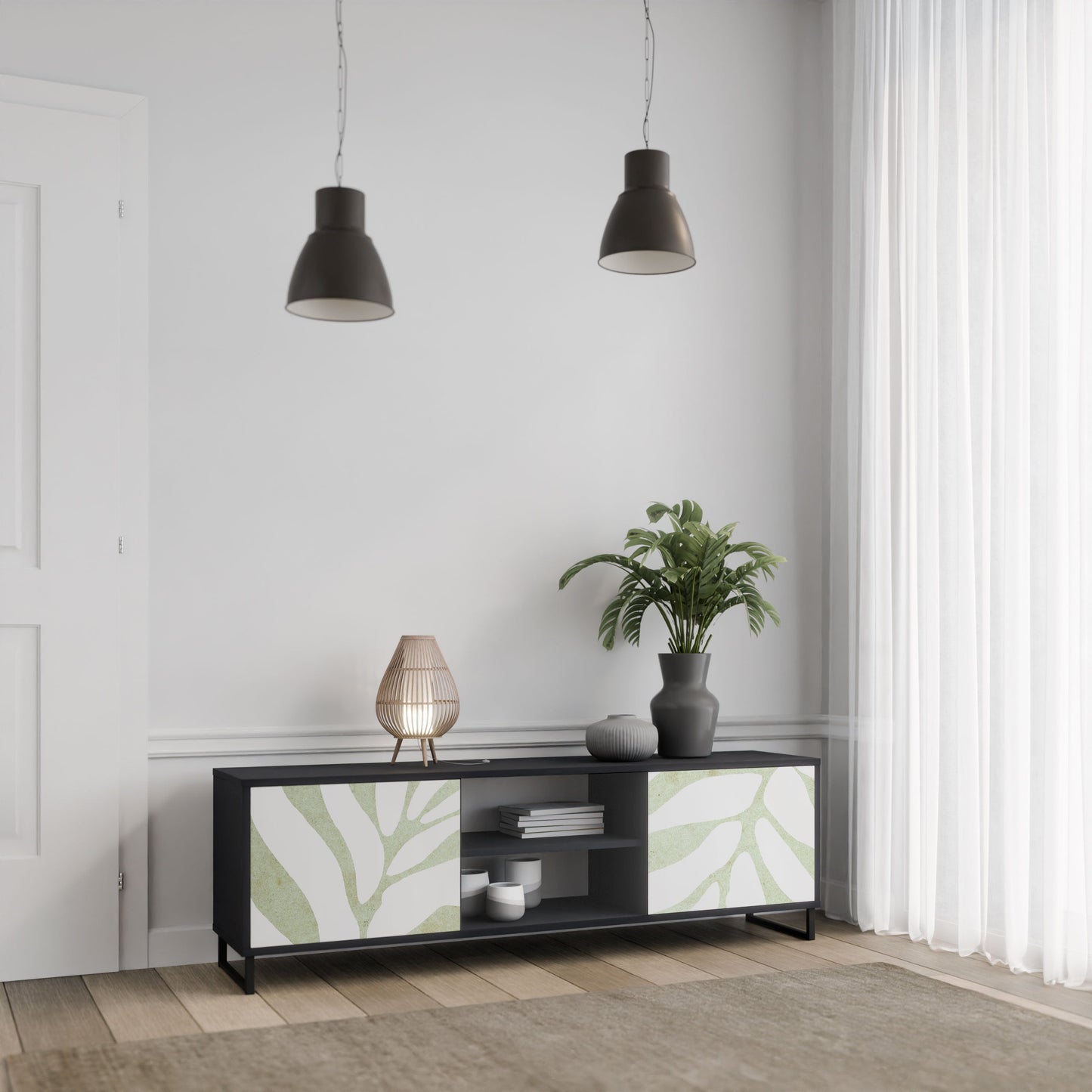 Mobile TV BOTANICAL SPARK a 2 ante con finitura nera