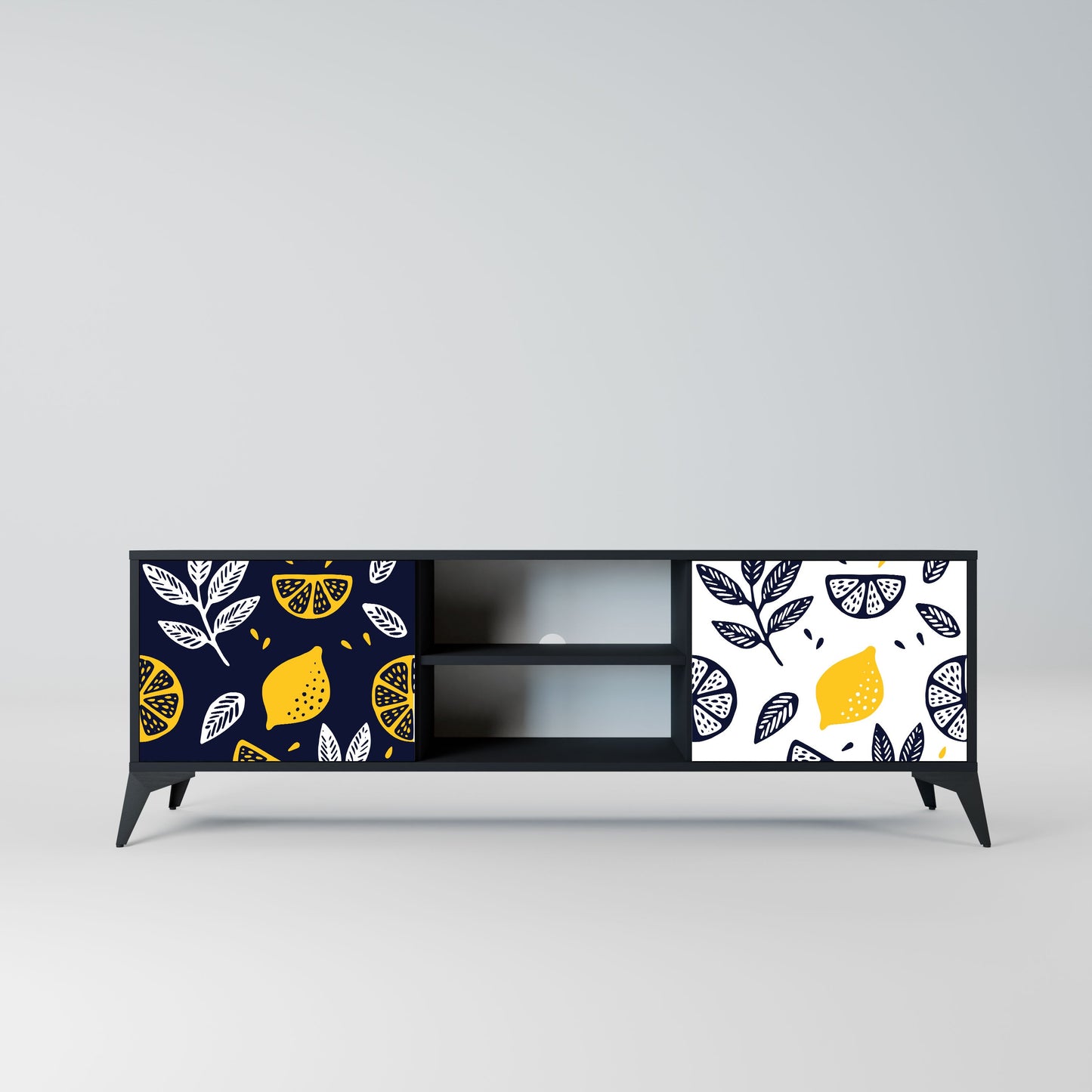 CITRUS BLACK AND WHITE 2-Door TV Stand in Black Finish