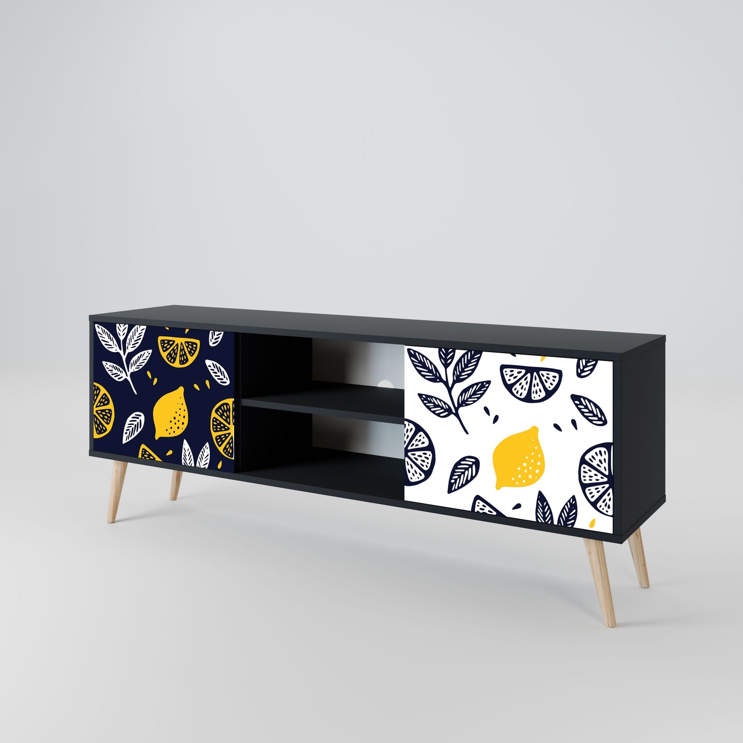 CITRUS BLACK AND WHITE 2-Door TV Stand in Black Finish