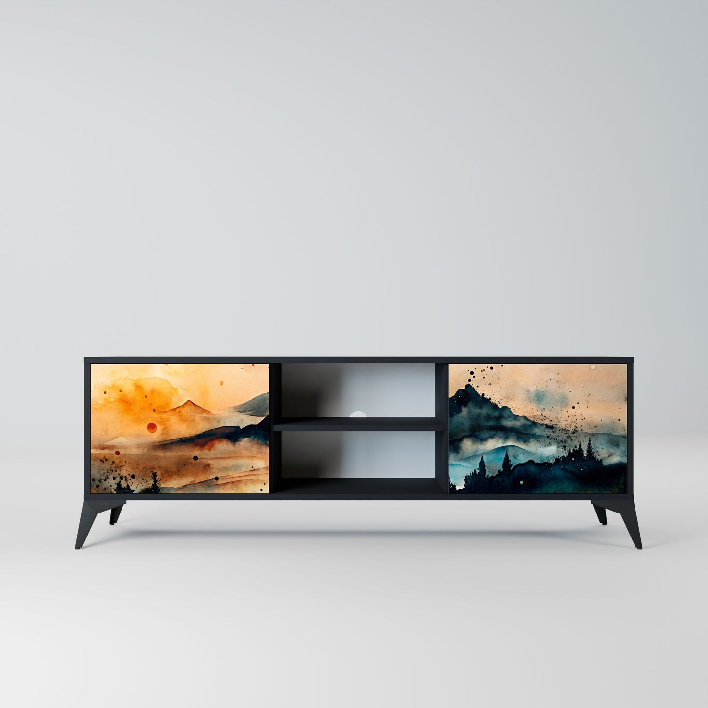 OMINOUS MOUNTAINS 2-Door TV Stand in Black Finish