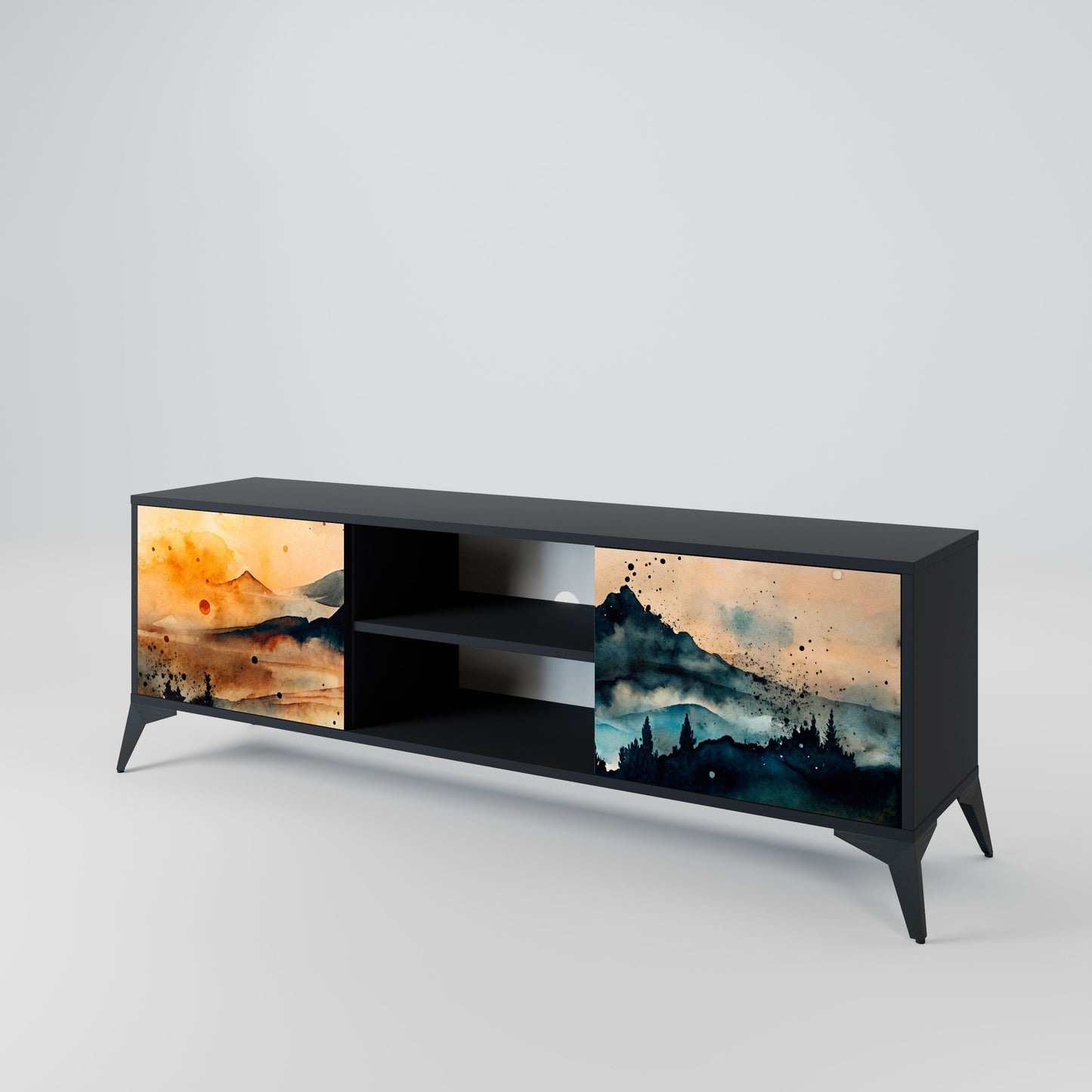 OMINOUS MOUNTAINS 2-Door TV Stand in Black Finish