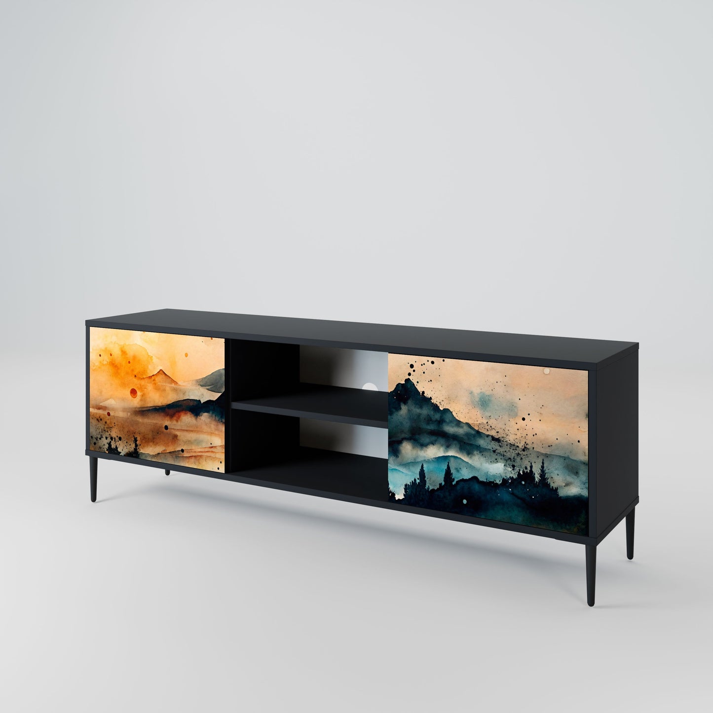 OMINOUS MOUNTAINS 2-Door TV Stand in Black Finish