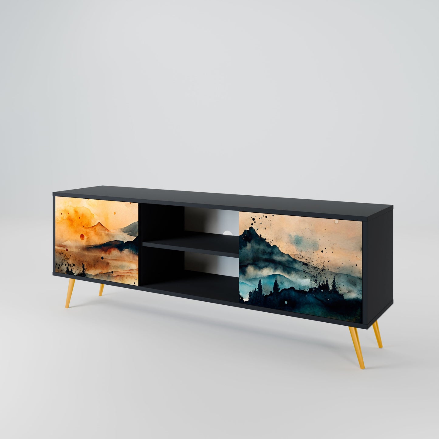 OMINOUS MOUNTAINS 2-Door TV Stand in Black Finish