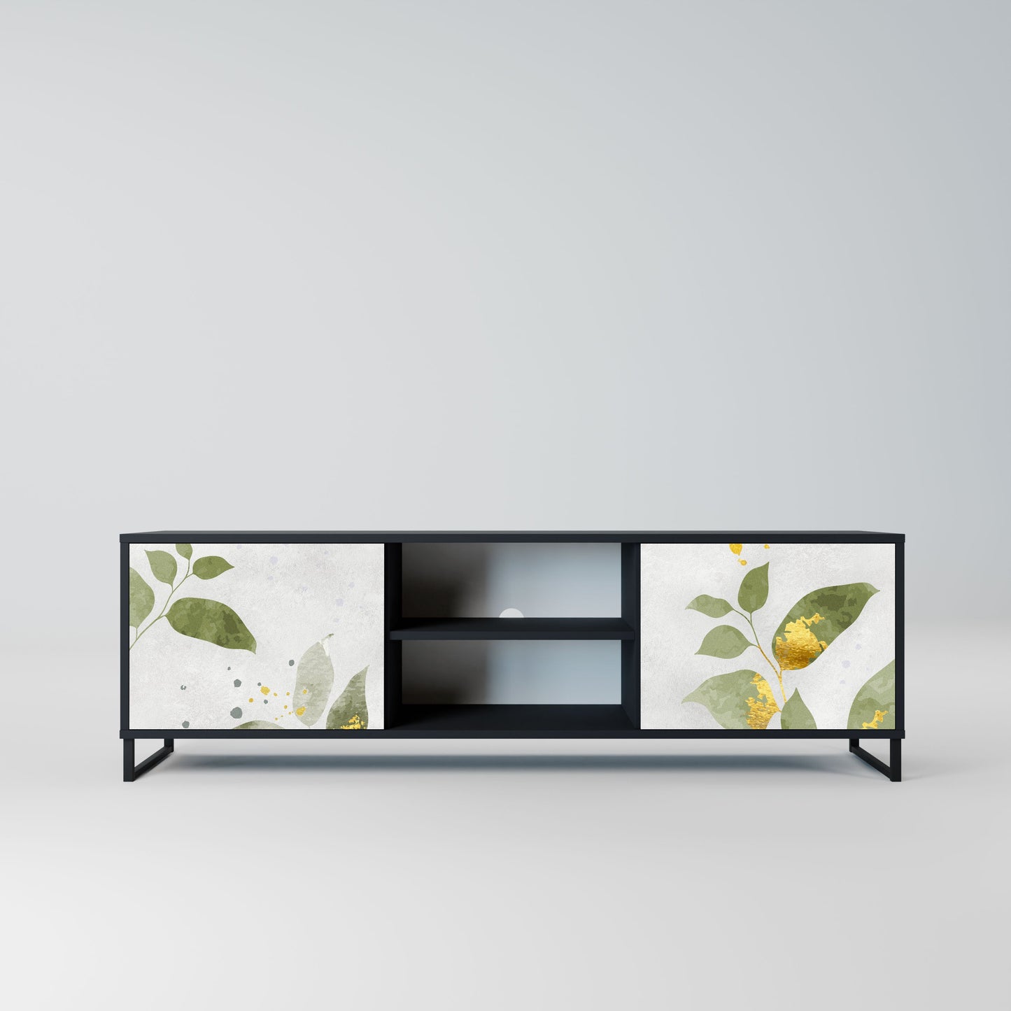 Meuble TV 2 portes ELEGANT BOTANICS en finition noire