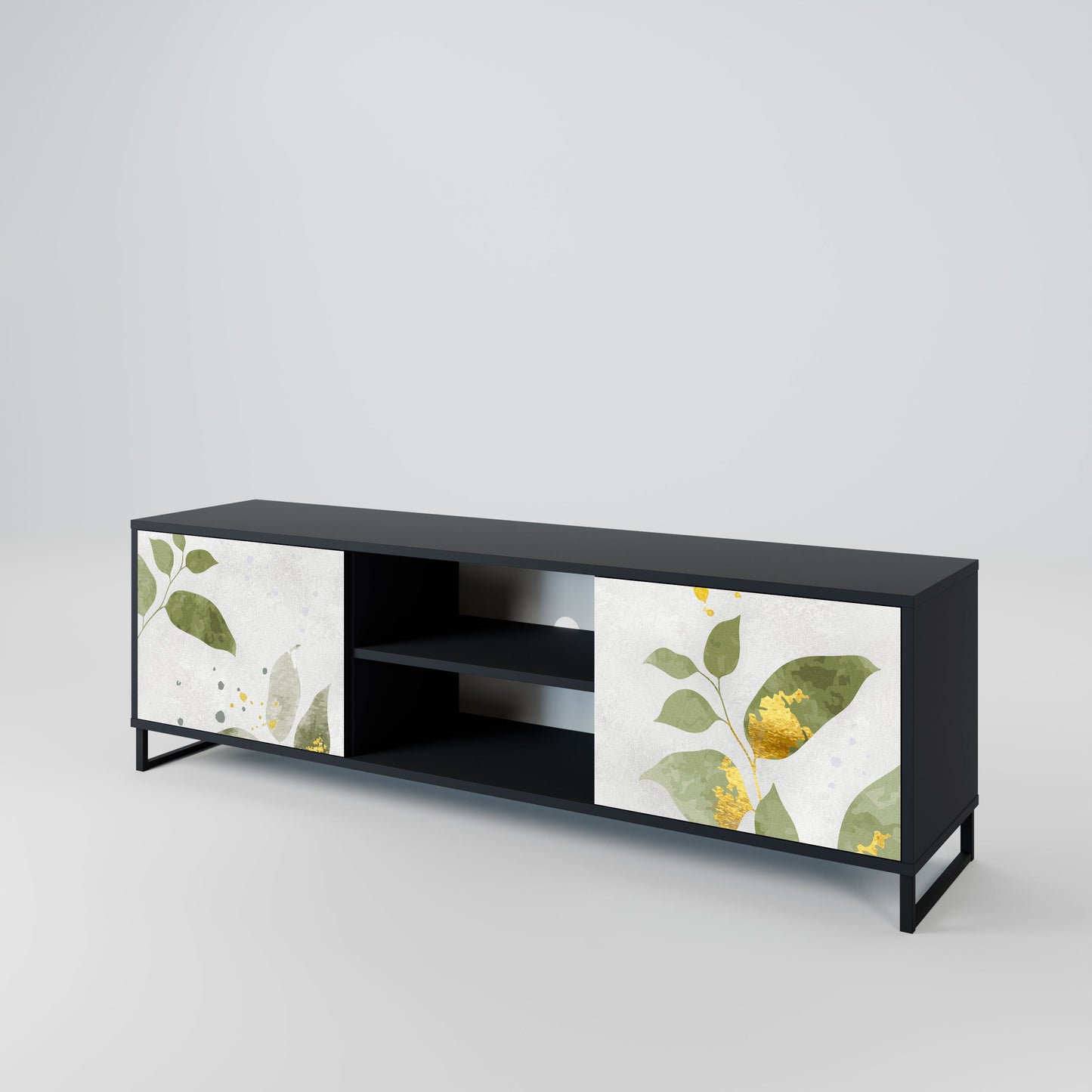 Meuble TV 2 portes ELEGANT BOTANICS en finition noire