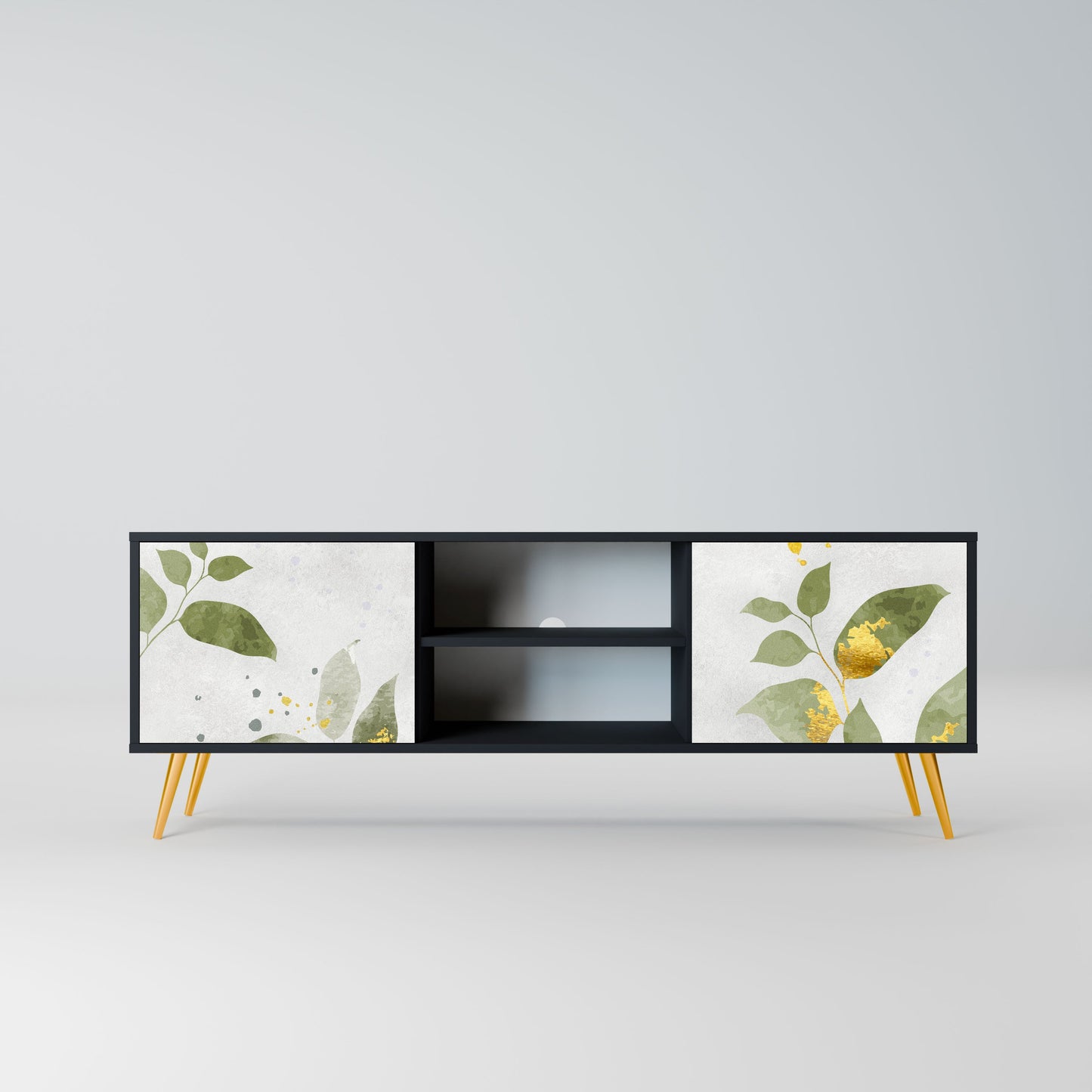 Meuble TV 2 portes ELEGANT BOTANICS en finition noire