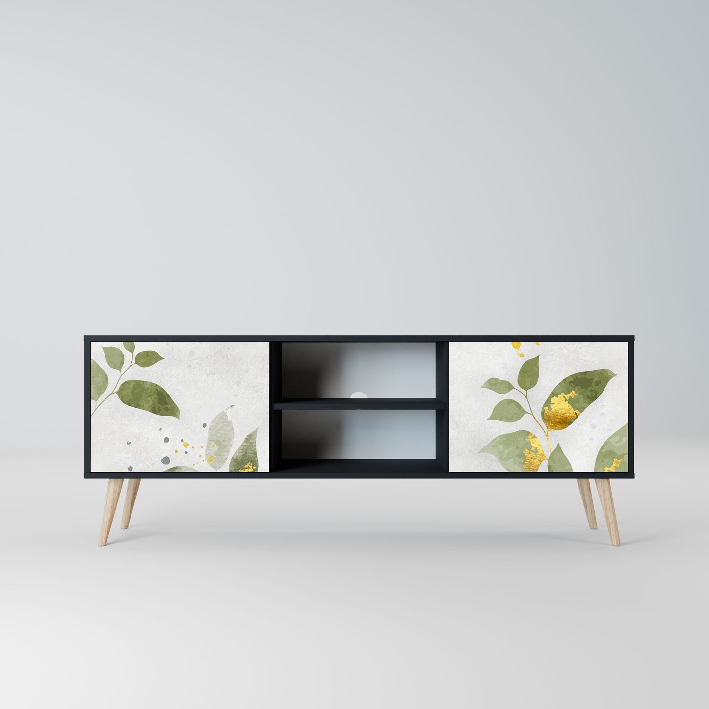 Meuble TV 2 portes ELEGANT BOTANICS en finition noire