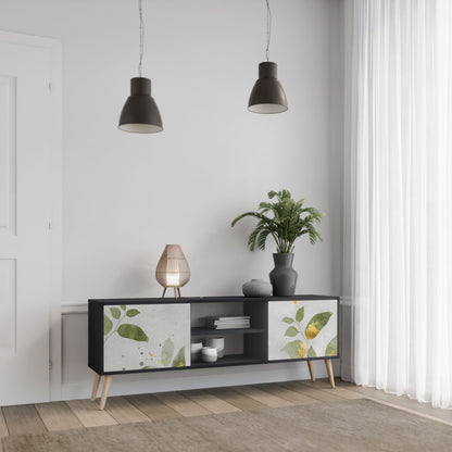 Meuble TV 2 portes ELEGANT BOTANICS en finition noire