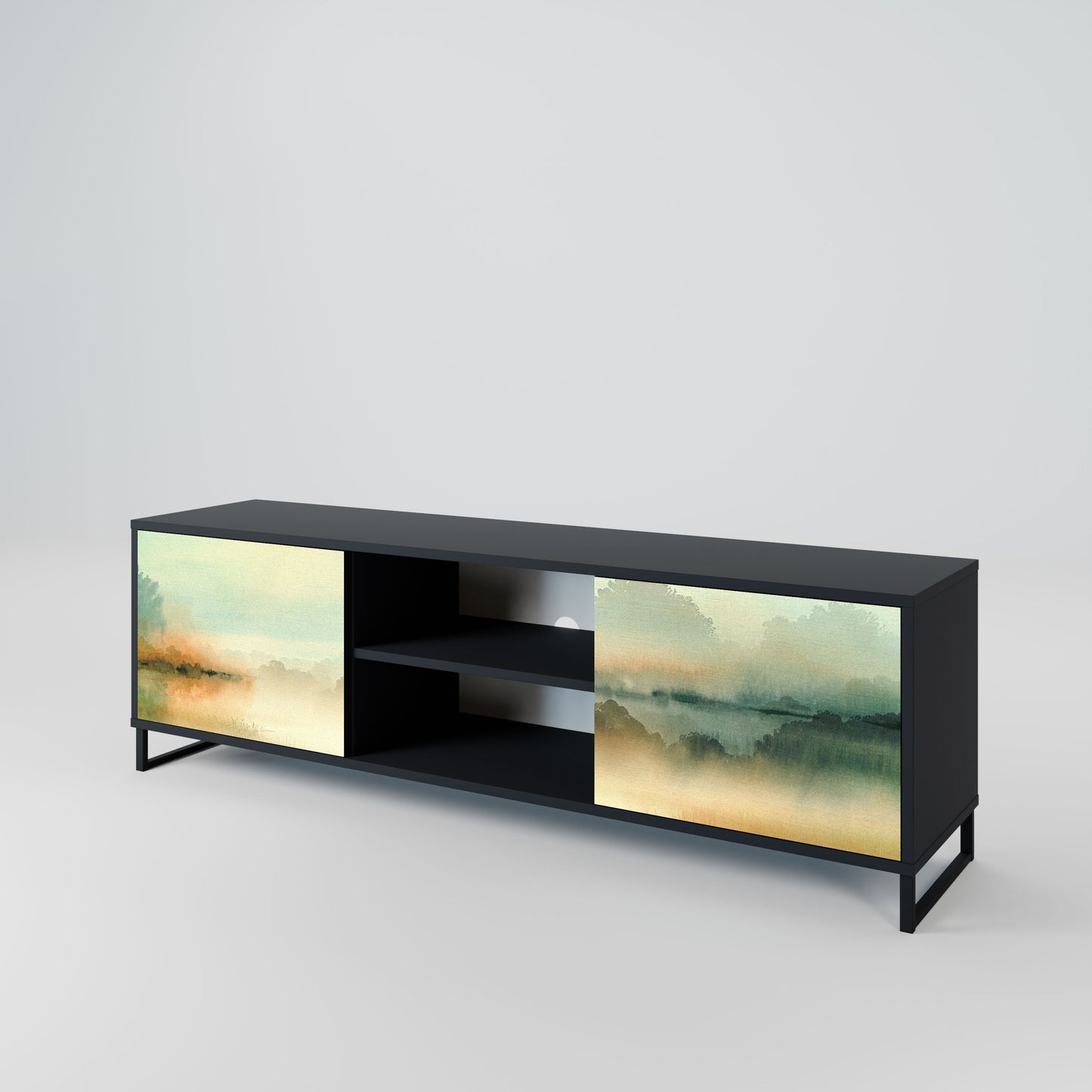 MORNING BY THE LAKE 2-Door TV Stand in Black Finish