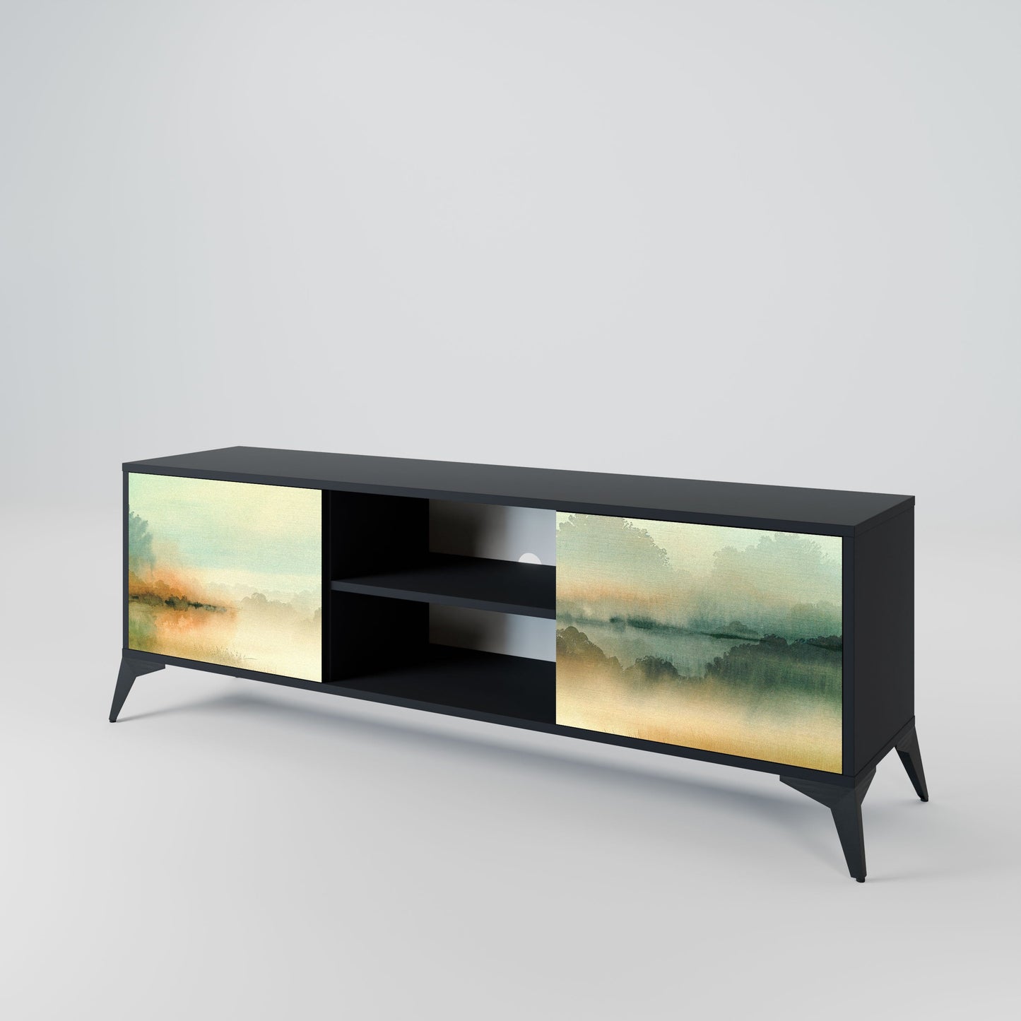 MORNING BY THE LAKE 2-Door TV Stand in Black Finish