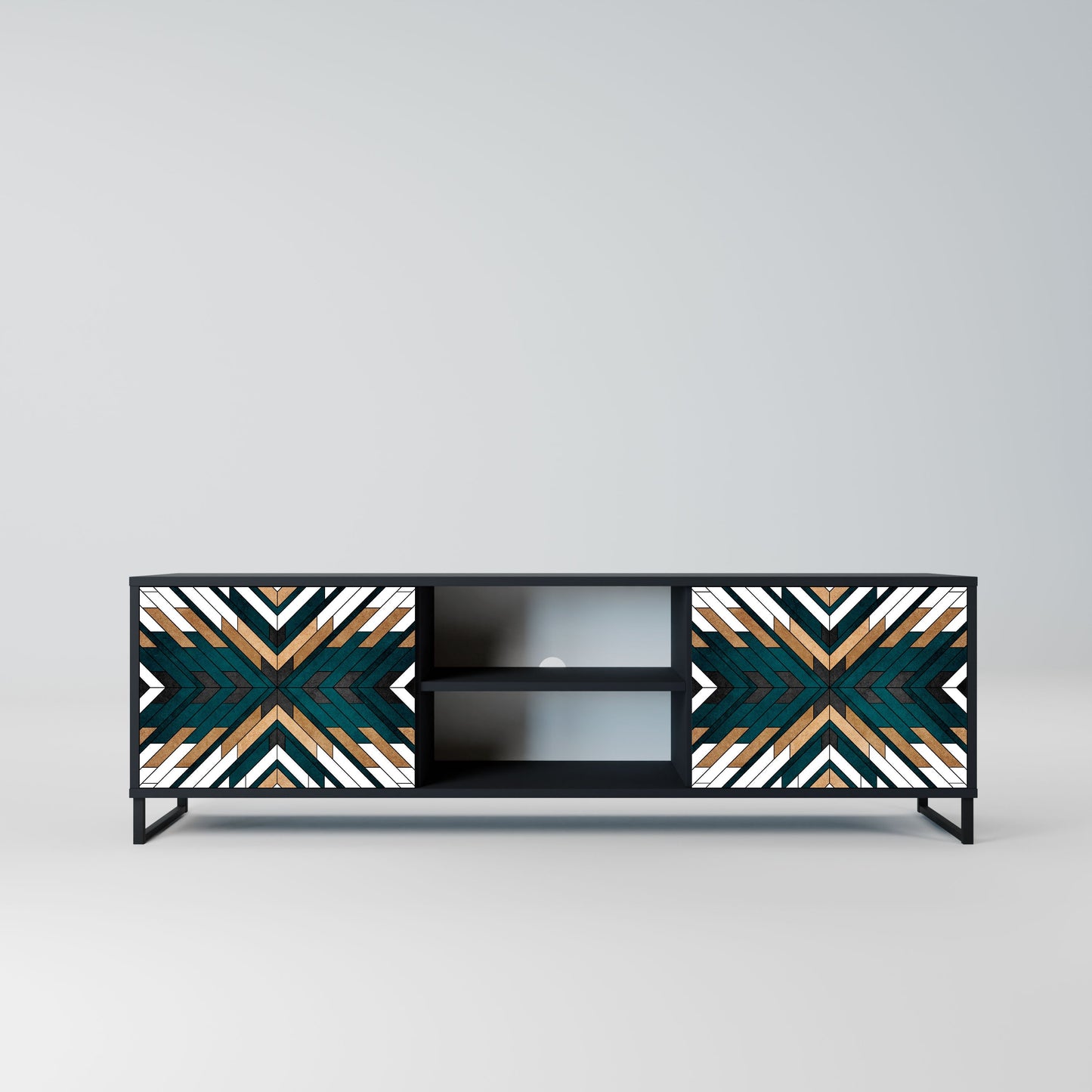 ARTISTIC GEOMETRY 2-Door TV Stand in Black Finish