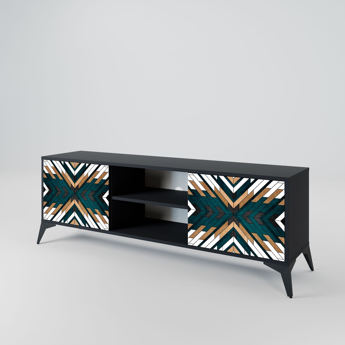 ARTISTIC GEOMETRY 2-Door TV Stand in Black Finish