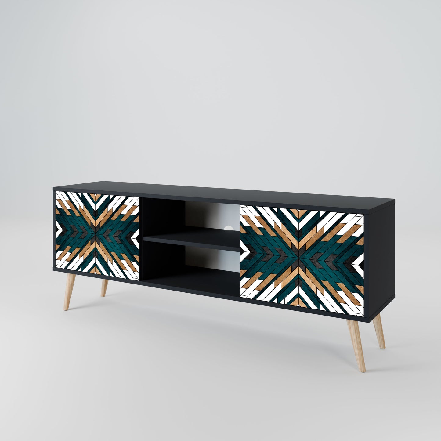 ARTISTIC GEOMETRY 2-Door TV Stand in Black Finish