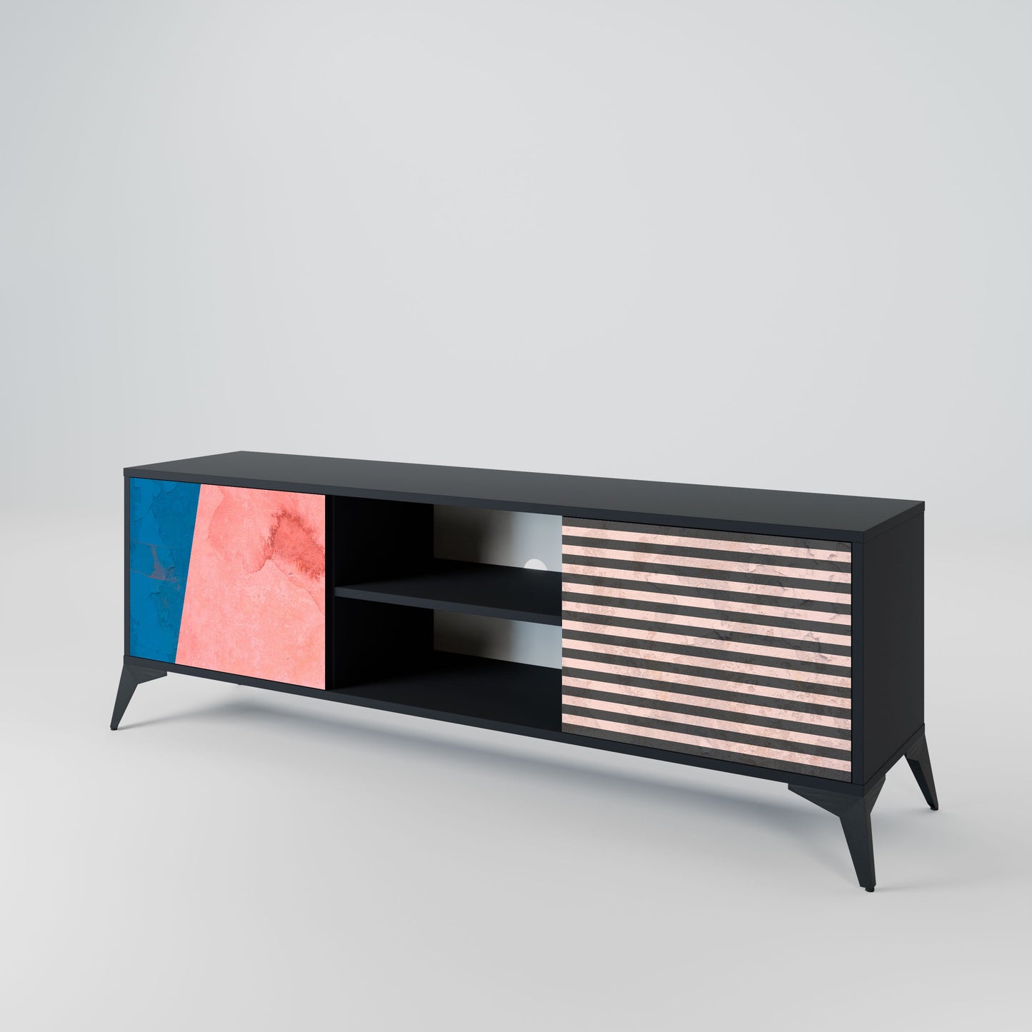 GLAMOROUS STRIPE 2-Door TV Stand in Black Finish