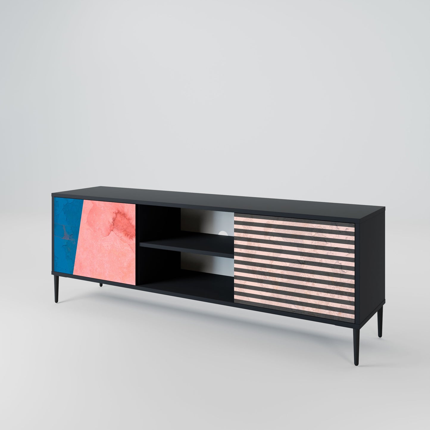 GLAMOROUS STRIPE 2-Door TV Stand in Black Finish