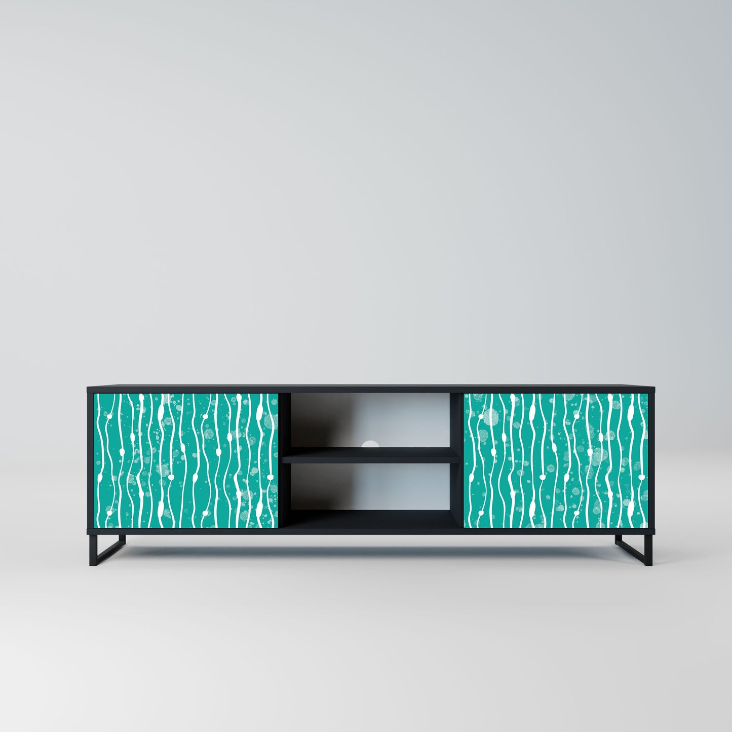 TURQUOISE RAIN 2-Door TV Stand in Black Finish