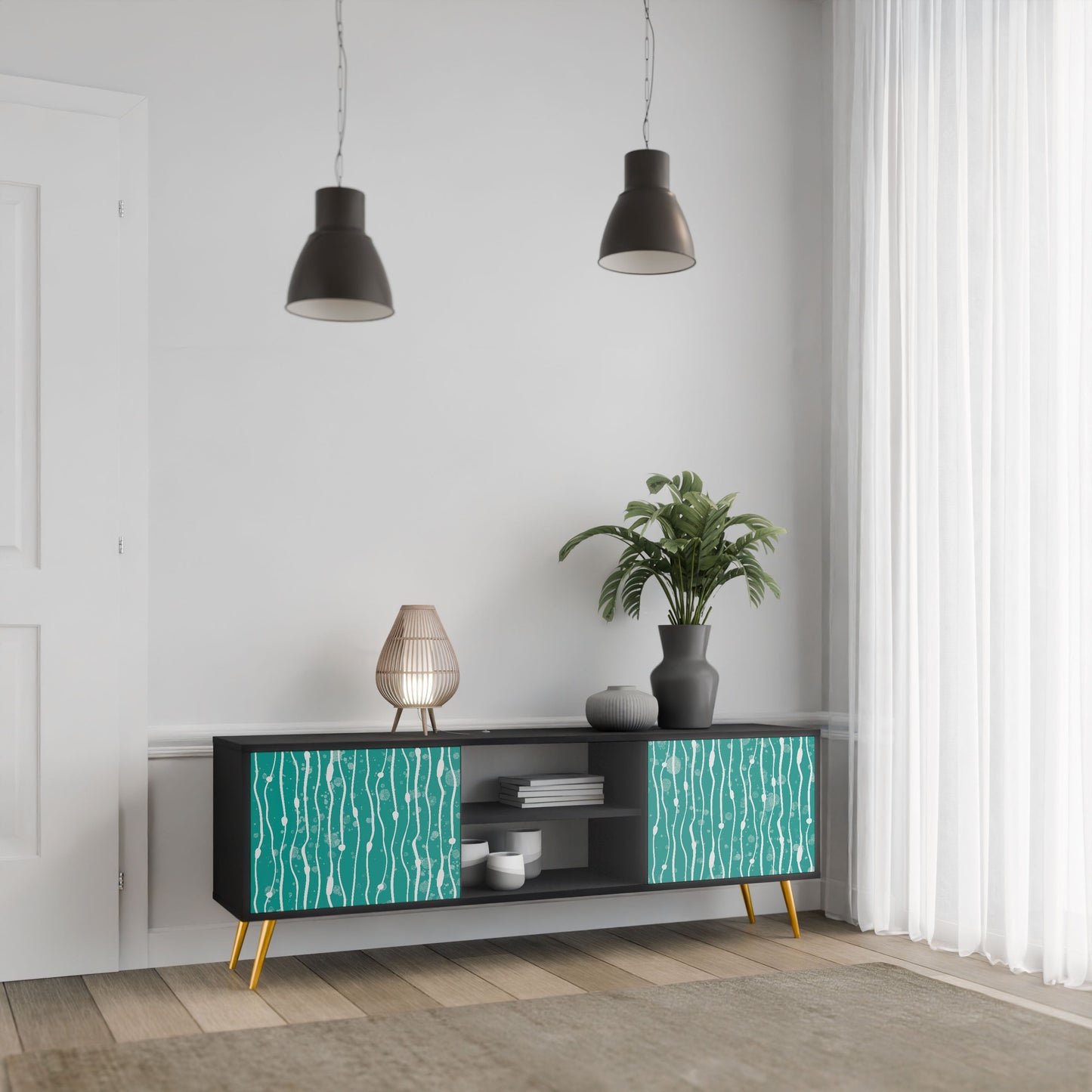 TURQUOISE RAIN 2-Door TV Stand in Black Finish