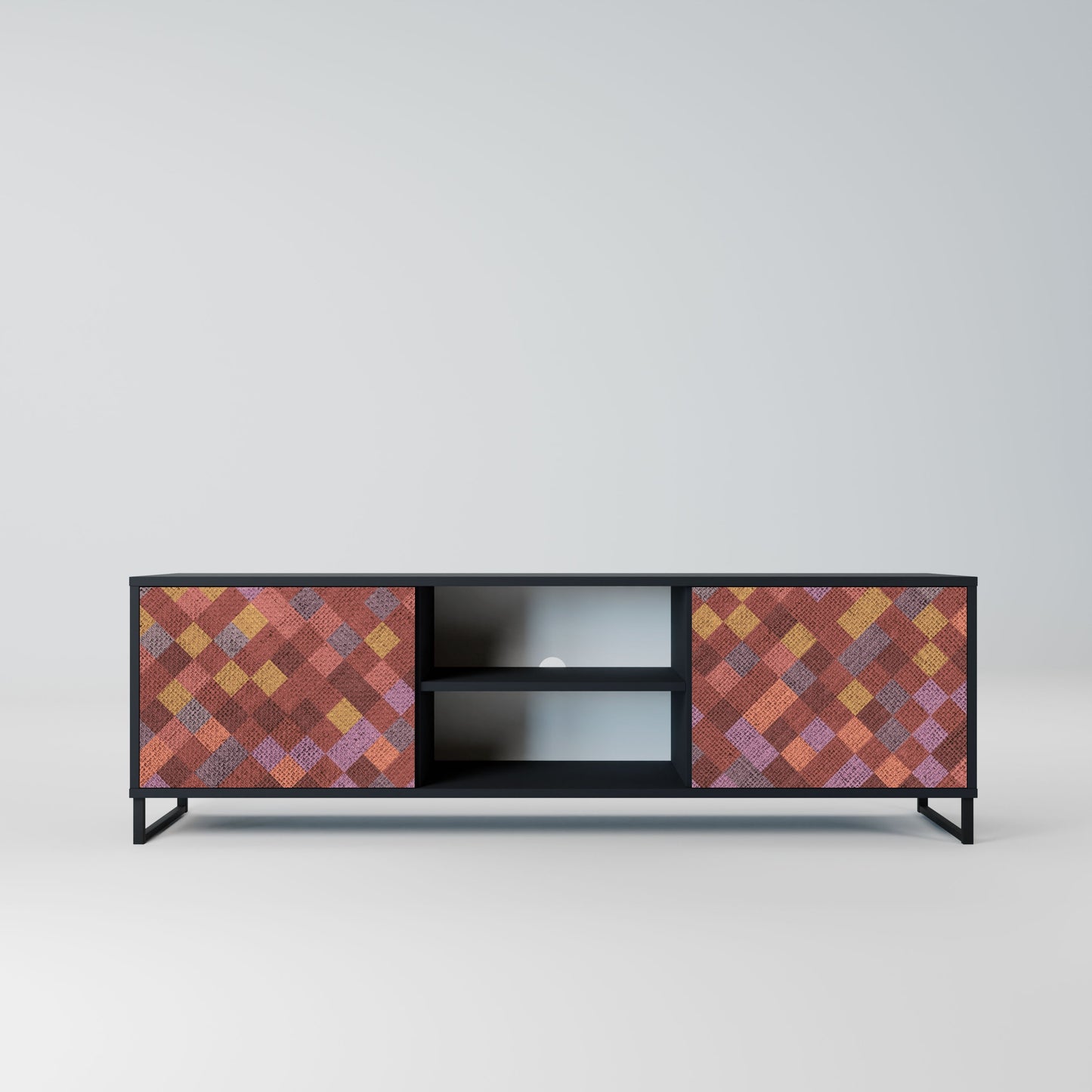 PAINTED SQUARES 2-Door TV Stand in Black Finish