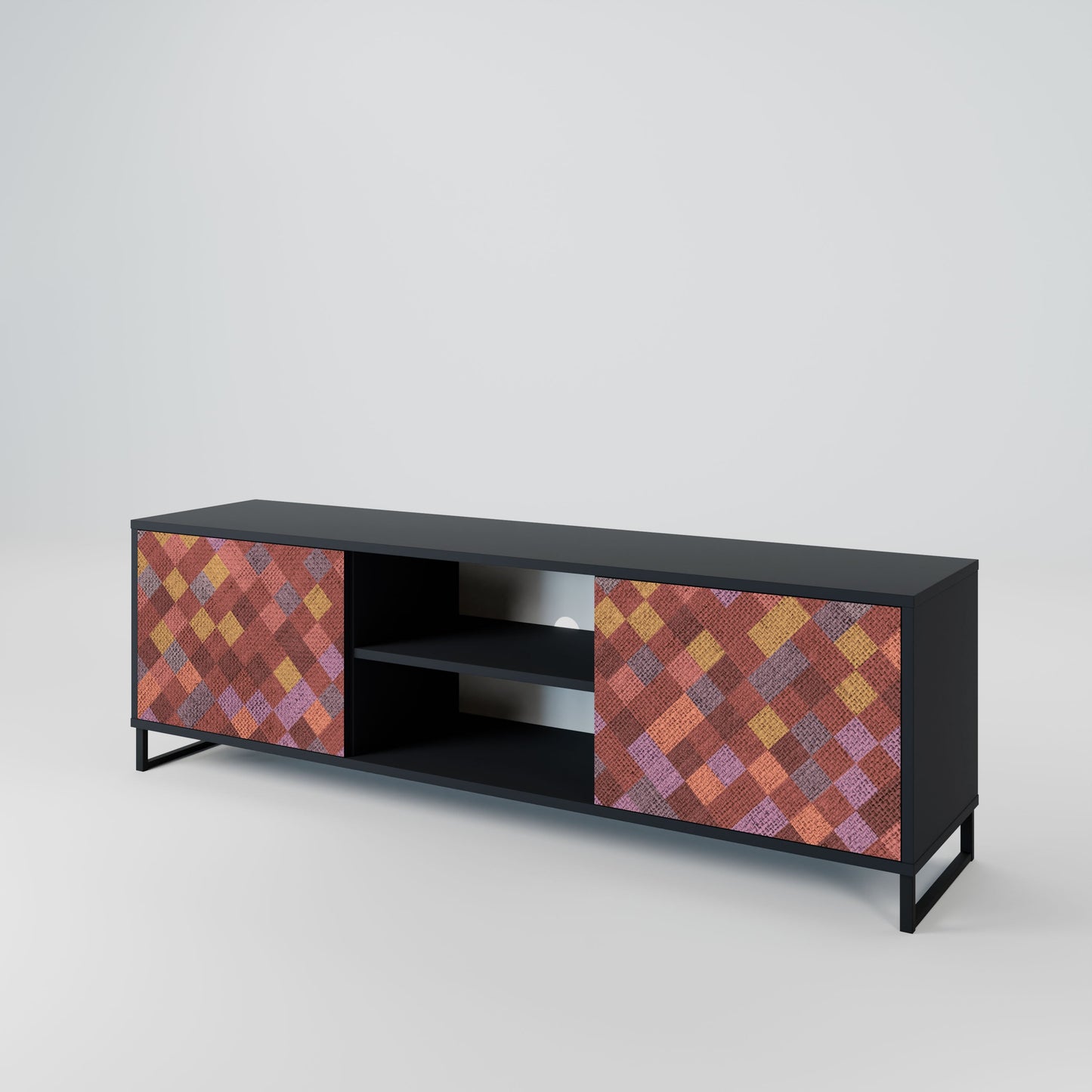 PAINTED SQUARES 2-Door TV Stand in Black Finish