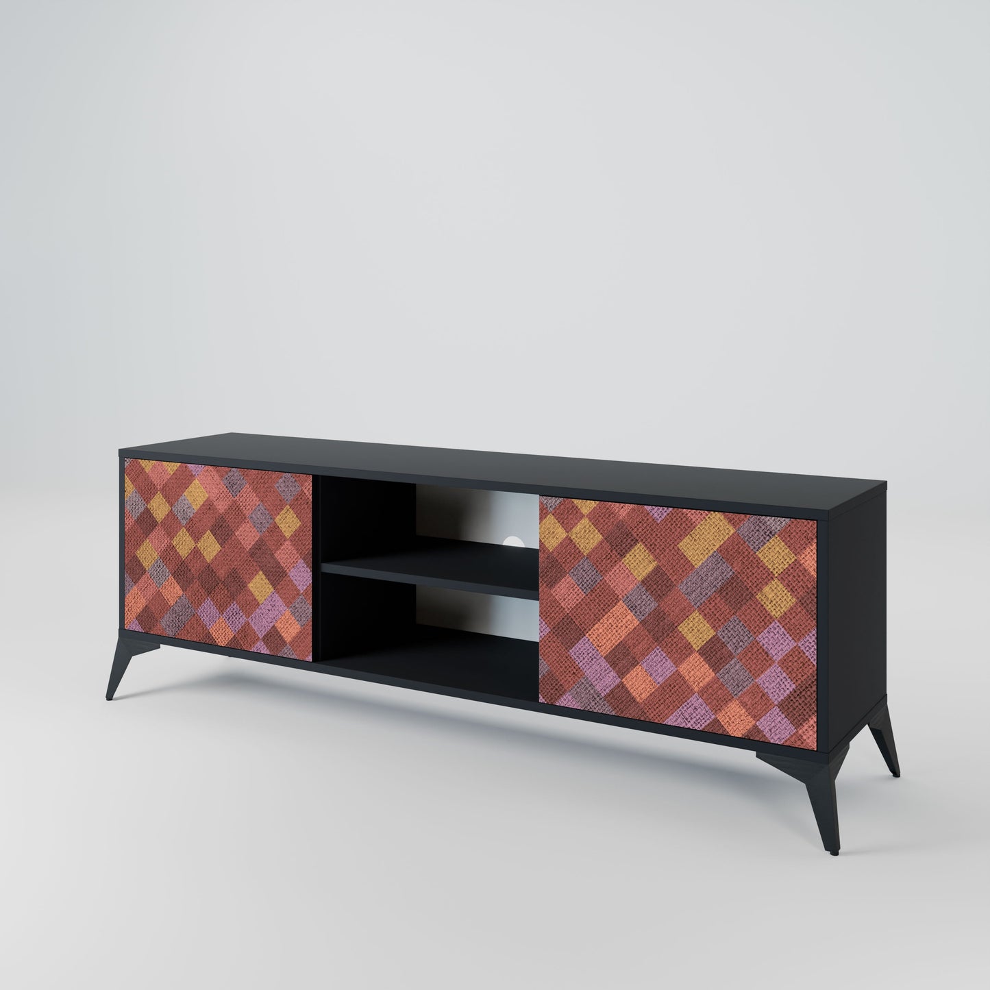 PAINTED SQUARES 2-Door TV Stand in Black Finish