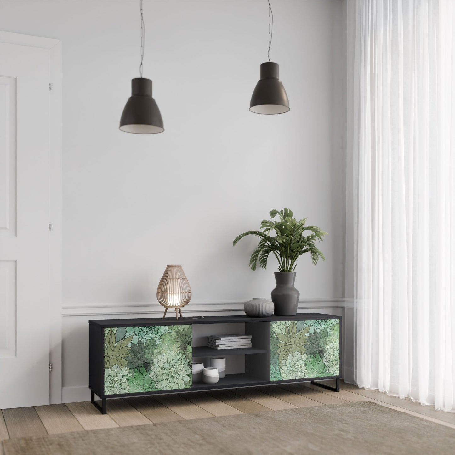 Mobile TV SUCCULENT CLUSTER a 2 ante con finitura nera