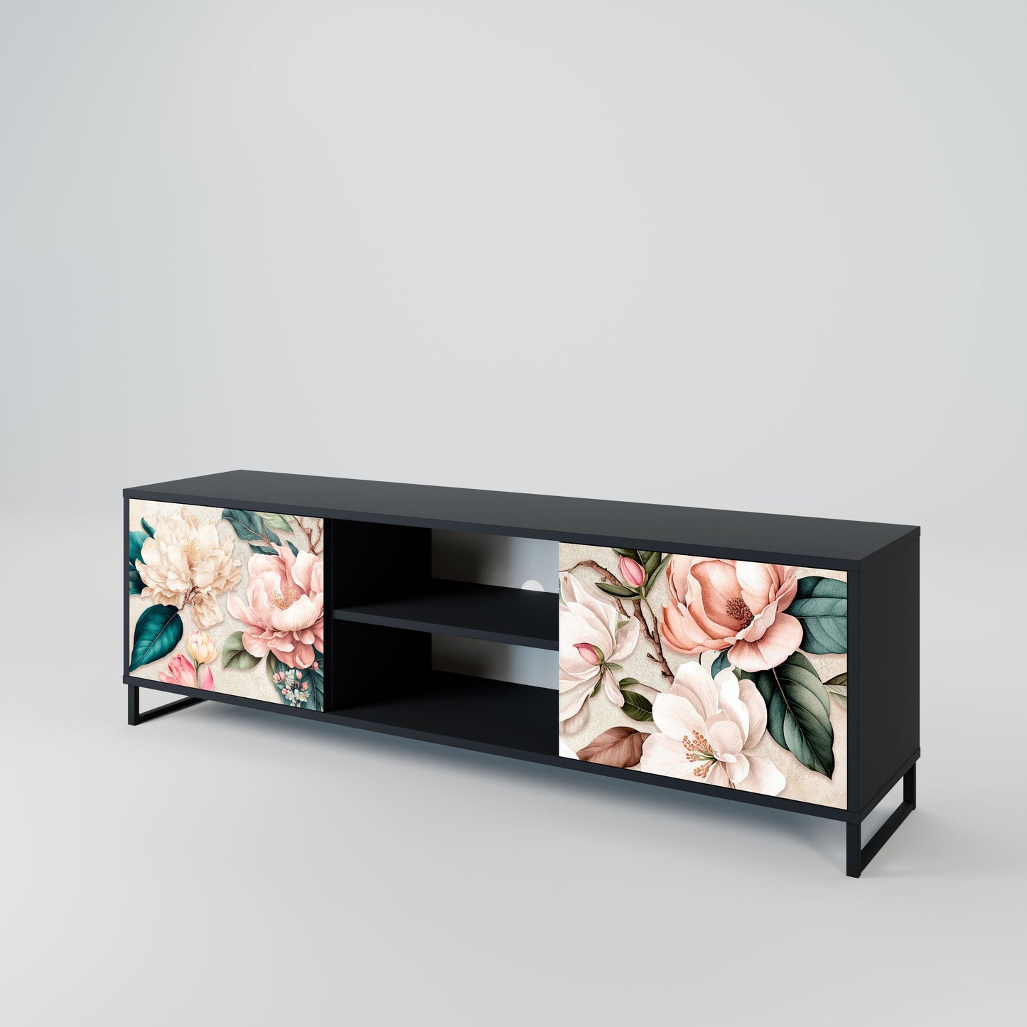 Mobile TV FLORAL GRACE a 2 ante in finitura nera