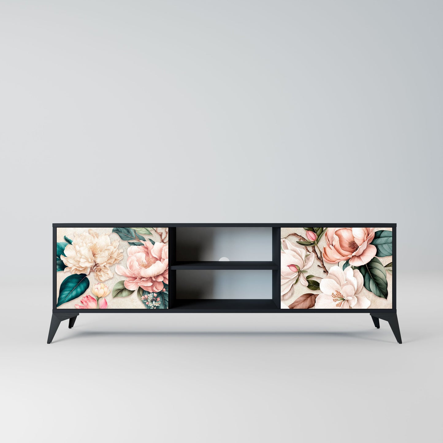 Mobile TV FLORAL GRACE a 2 ante in finitura nera