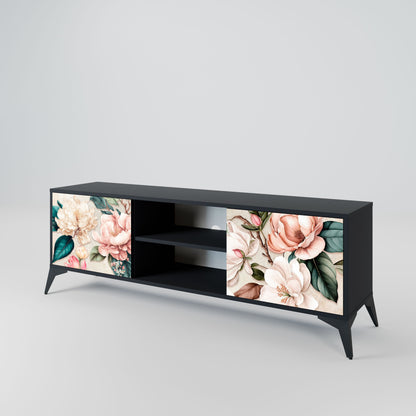 Mobile TV FLORAL GRACE a 2 ante in finitura nera