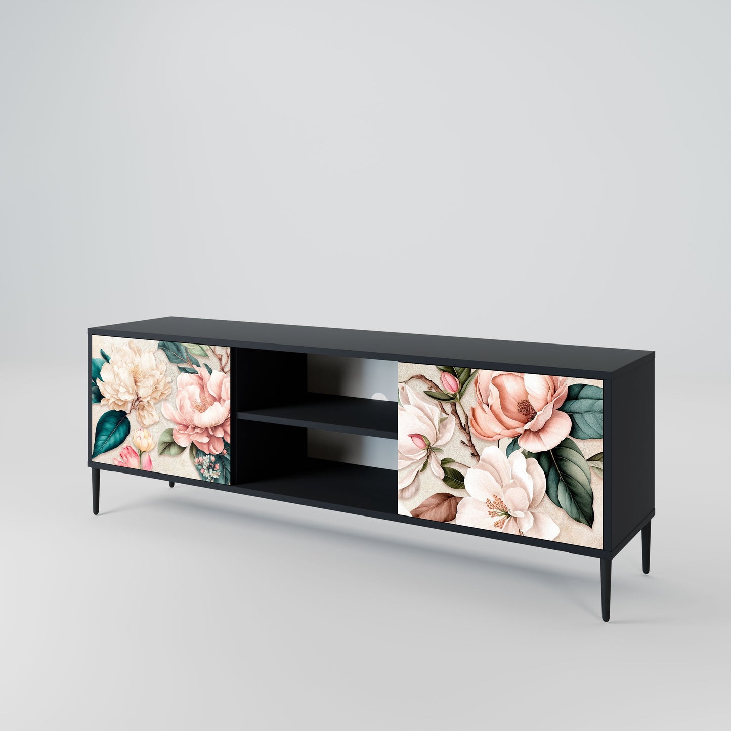 Mobile TV FLORAL GRACE a 2 ante in finitura nera