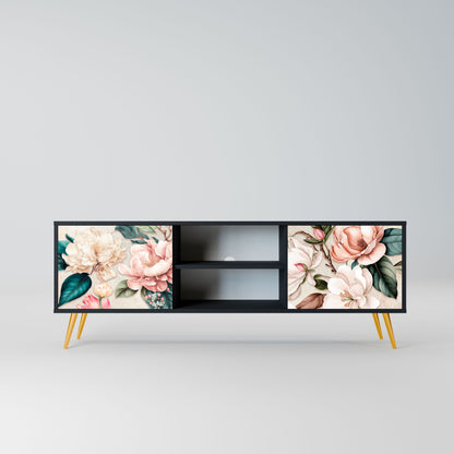 Mobile TV FLORAL GRACE a 2 ante in finitura nera