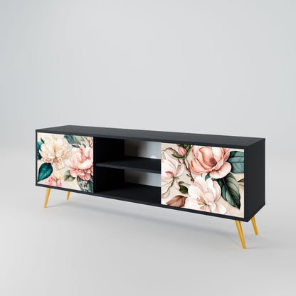 Mobile TV FLORAL GRACE a 2 ante in finitura nera