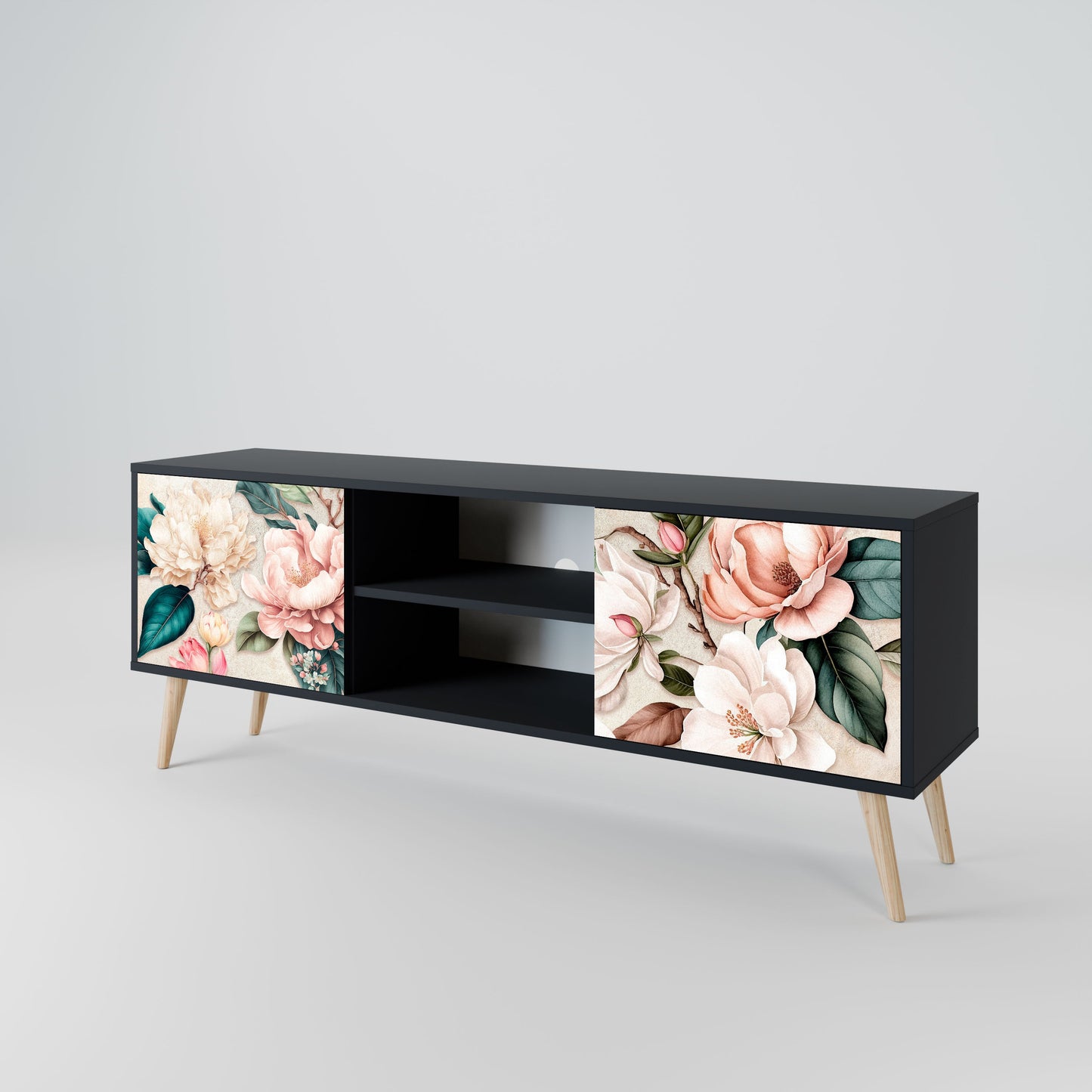 Mobile TV FLORAL GRACE a 2 ante in finitura nera