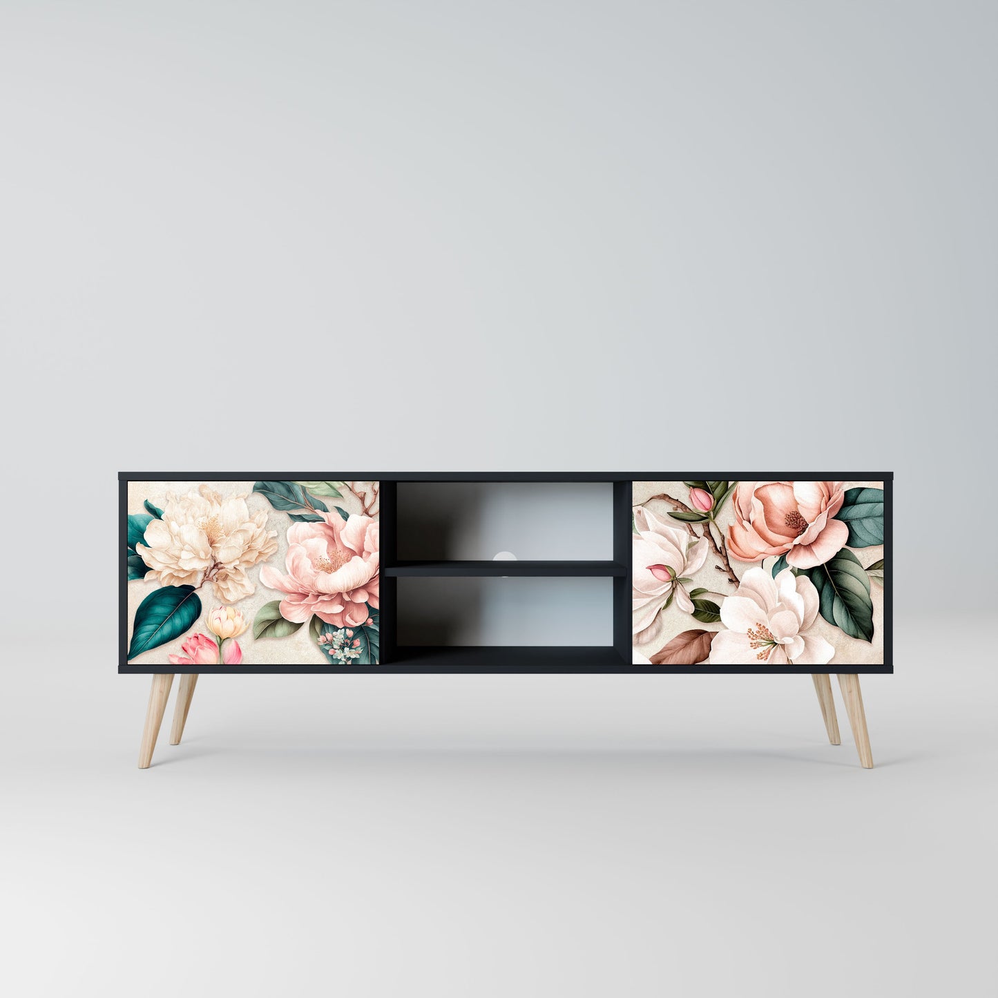 Mobile TV FLORAL GRACE a 2 ante in finitura nera